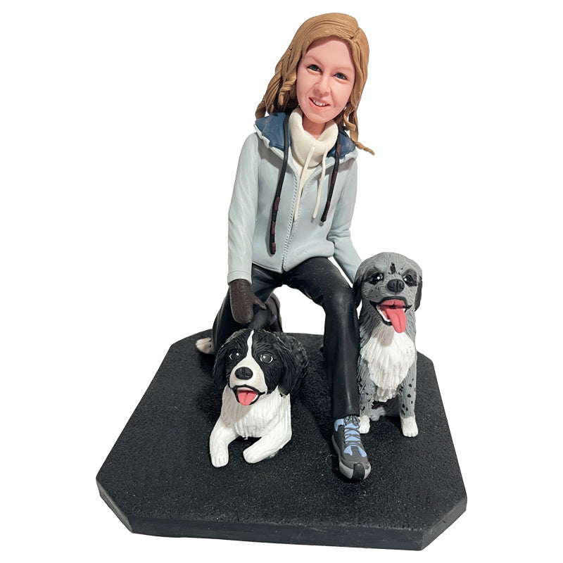 Custom Clay Figure 1 Person and 2 Pet Clay Doll Mothers Day Gift Ideas