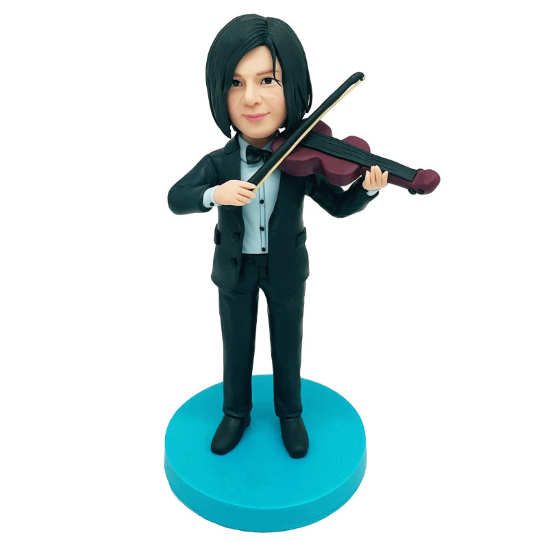 Custom Bobbel Head 1 Child And 1 Violin Handmade Clay Figurine